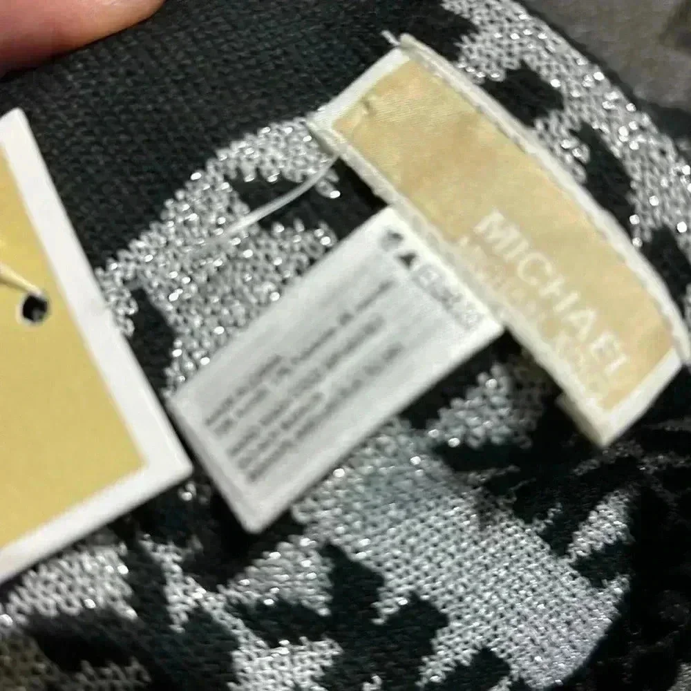 Michael Kors Knit Scarf,silver threading, MK logo throughout,- 10”Wx 62”L